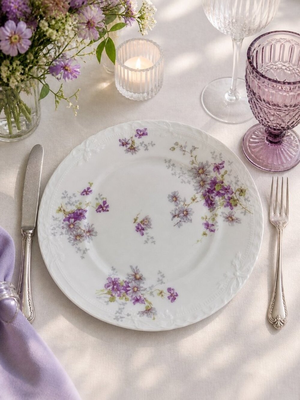 Haviland Limoges France Antique Dinner Plate 10" Gild Pink Floral Sprig Multiple